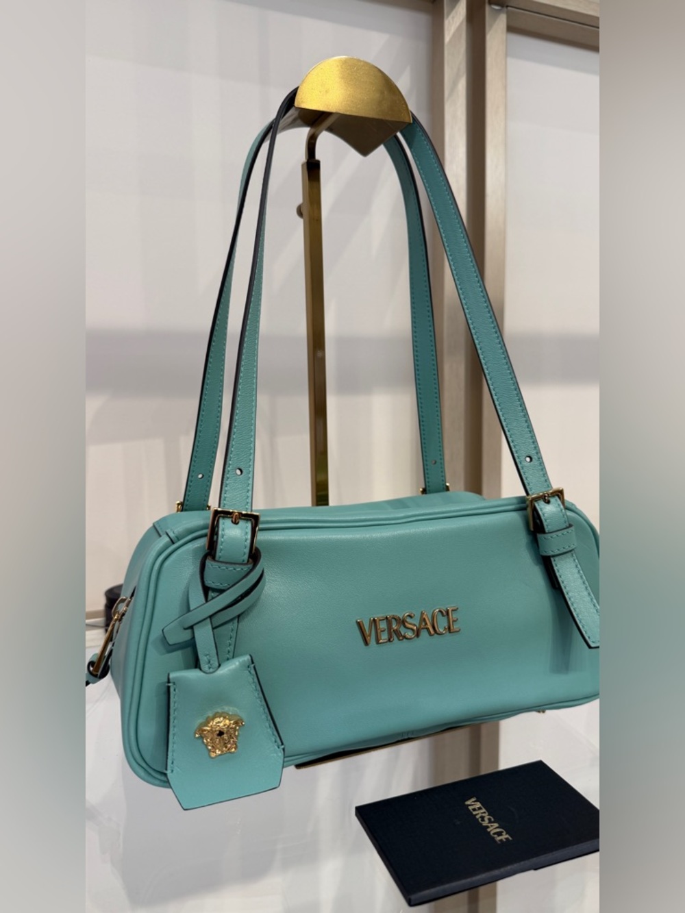 Versace tag shoulder bag leather green NEW - Picture 3 of 8